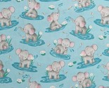 Cotton Elephants Babies Baby Animals Blue Fabric Print by Yard D683.90 - £8.59 GBP
