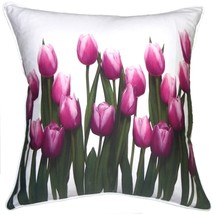Vibrant Magenta Tulips 19x19 Throw Pillow, with Polyfill Insert - £39.92 GBP