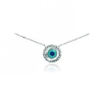 925 Fine Sterling Silver Rhodium Plated Clear Evil Eye Pendant Necklace 16&quot;-18&quot; - £22.05 GBP