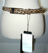 New Womens Designer Escada NWT $495 Leopard Belt Leather Logo Fur 70 27.5 XXS XS - £387.55 GBP