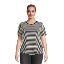 Terra &amp; Sky Women’s Black &amp; White Striped Core Crewneck Tee - 3X (24W- 26W) - £5.80 GBP