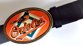 Baltimore Orioles Epoxy Photo Buckle &amp; Black Bonded Leather Belt -NEW! - £18.56 GBP