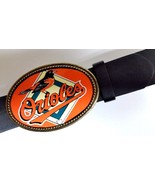 BALTIMORE ORIOLES EPOXY PHOTO BUCKLE &amp; Black Bonded Leather Belt -NEW! - $33.78 CAD