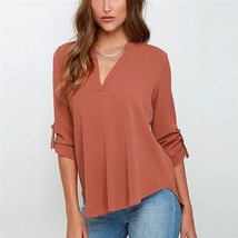 Sexy Women V-neck Solid Chiffon Blouse - Orange - $15.33