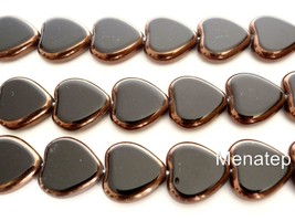 10  15 x 15 mm Czech Glass Window Heart Beads: Jet - Bronze - $5.56
