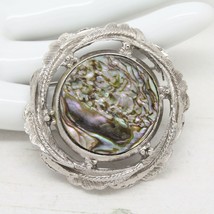 Vintage Signed Exquisite Abalone Shell Silver Tone Wreath Brooch Pin Jewellery - £9.65 GBP