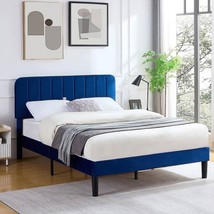 Full size Blue Upholstered Platform Bed Frame with Headboard - $5,751.35 MXN