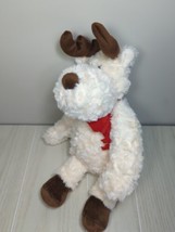 Cream off white plush Reindeer Moose soft swirled fur red scarf brown fe... - £15.52 GBP