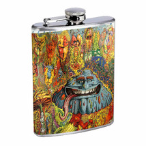Groovy Trippy Mushrooms D8 Flask 8oz Stainless Steel Hip Drinking Whiskey - £11.83 GBP