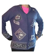 GRAVER STUDIO Womens Blue Embroidered Leaves Fall Winter Zip Up Sweater ... - $18.69