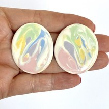 Colorful Pastel Enamel Oval Spring Easter Pierced Earrings 1.5” - £11.95 GBP