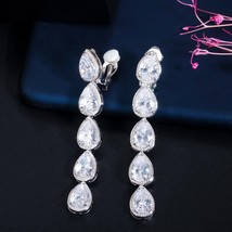 Non Piercing Ear Design Long Dangle CZ Crystal Clip On Earrings No Pierced Women - £16.71 GBP