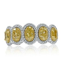 5 Stone 2.41CT Oval Fancy Yellow Diamond Wedding Band 14k White Gold - £3,860.93 GBP