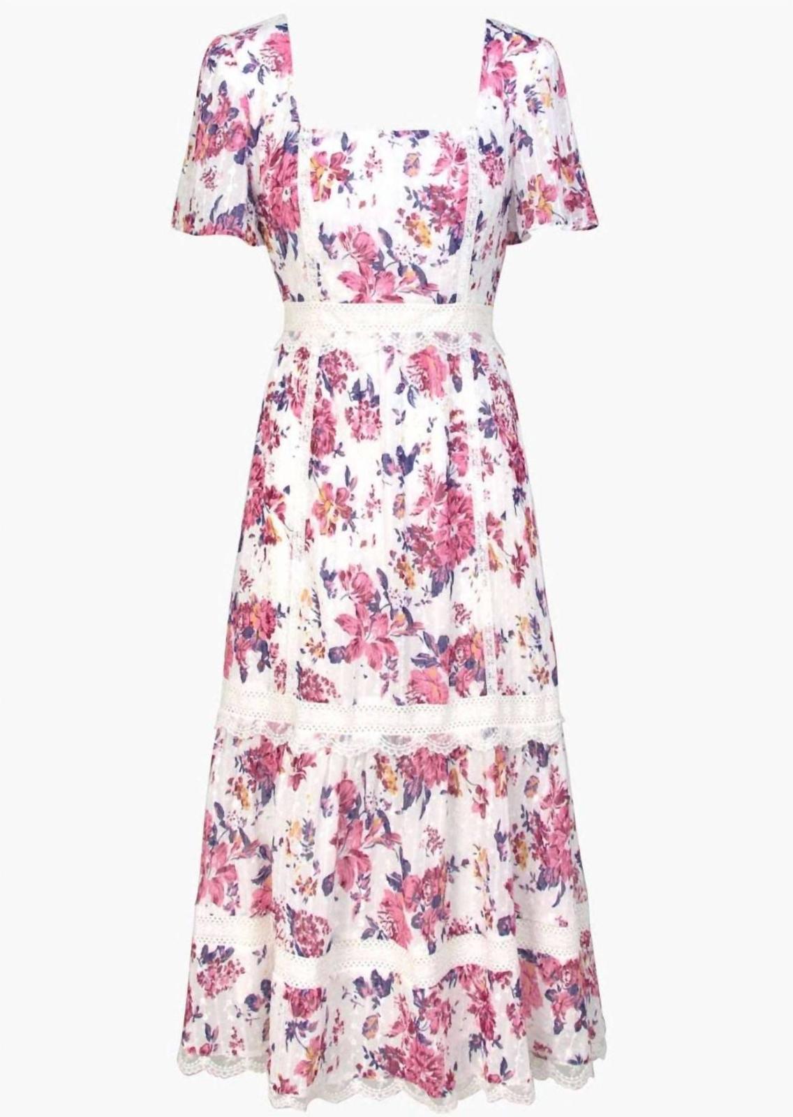 Adelyn Rae Freija Lace Inset Printed Midi Dress Pink - $59.00