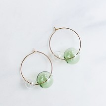 Original Hand Blown Glass Hoop Earrings For Women Fresh Transparent Bubbles Kore - £6.69 GBP