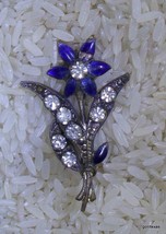 Vintage Enamel Flower with Faux Diamonds 1.75&quot; Rare - £12.18 GBP