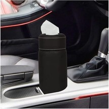 Cylinder Tissue Box PU Leather Round 50 Plus Tissues Container for Car Cup black - £38.80 GBP