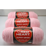 Red Heart Super Saver Medium Weight Acrylic Yarn - 3 Skeins Baby Pink #724 - £18.74 GBP