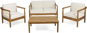 Christopher Knight Home Abigail Outdoor Acacia Wood 4 Seater Chat Set, T... - $1,420.99