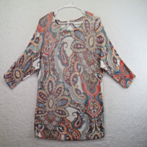 Chicos Dress Womens Large Paisley Sweater Tunic 3/4 Sleeve Strappy V Back - £27.25 GBP