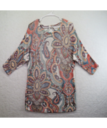 Chicos Dress Womens Large Paisley Sweater Tunic 3/4 Sleeve Strappy V Back - £27.60 GBP