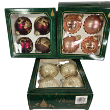 Christmas by Krebs 12 Ornaments White Red Pink All with Gold Glitter Boxed - £22.21 GBP