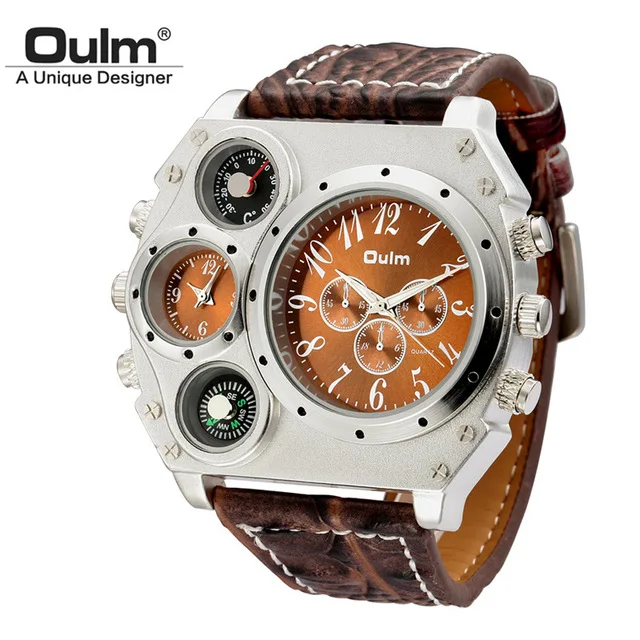 OULM Watch Men  Leather Strap  Unique Male  Wristwatch Big Dial Men Clock Reloje - £97.96 GBP