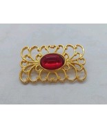 Vintage Cabochon Pin Brooch Red Jelly Gold Tone Rectangle Oval 1980s  - €12,78 EUR