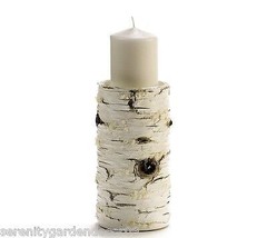 Pillar Candle Holder Birch Wood Look Weathered 9&quot; high Holds 4&quot; Size Pol... - £26.10 GBP
