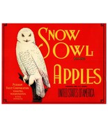 Vintage Snow Owl Brand Apples Yakima WA Apple Crate Label Red - $4.90