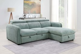 Zavala Light Green Chenille Sectional Sofa with Sleeper &amp; Storage - £1,379.65 GBP