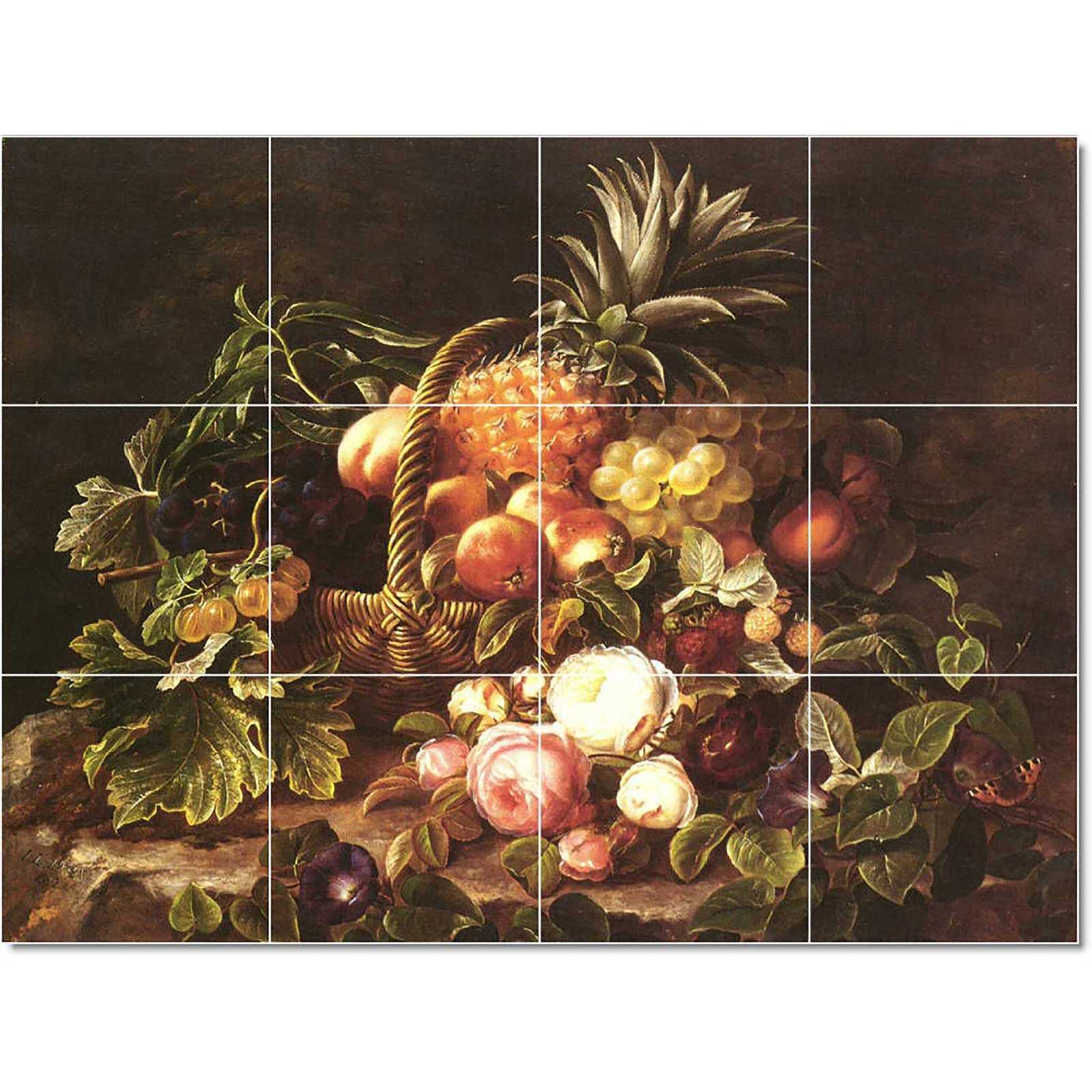 Jensen johann laurents a still life of a basket of fruit and roses