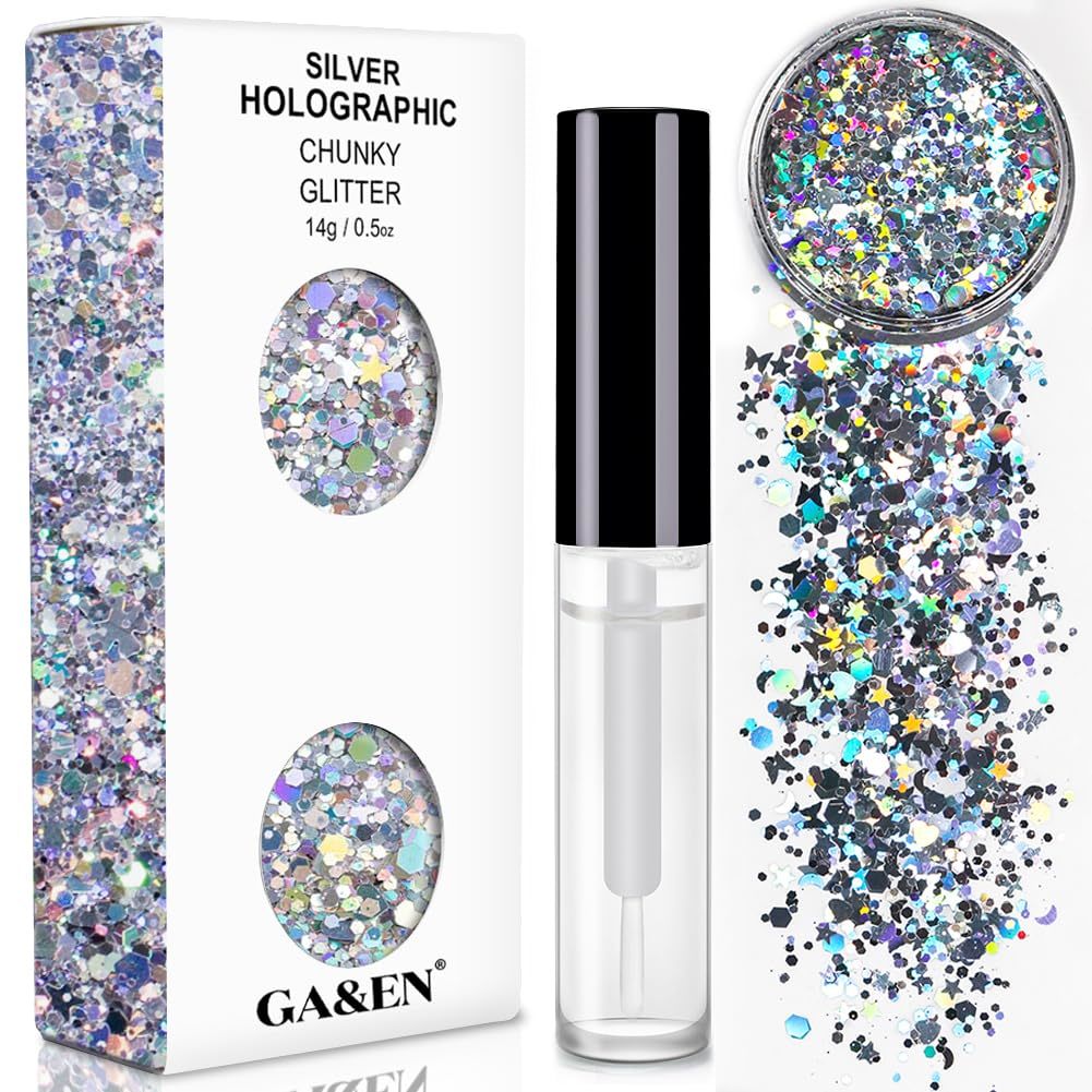 Primary image for Silver Holographic Chunky Cosmetic Glitter Body Hair Face Eye Nail for Festival 