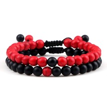 2pcs/set Red Beaded Bracelets Natural Tiger Eye Stone Rock Strand Handmade Braid - £14.16 GBP