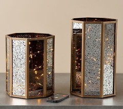 Home Reflections Small &amp; Large Mercury Lantern w/ Fairy Lights in Champagne - £153.73 GBP