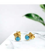 1.50 Ct Round Lab-Created Turquoise Stud Earrings 14K Yellow Gold Plated - $2,514.22 MXN