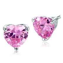 4.00Ct Heart Cut Pink Amethyst Bridal Wedding Earrings 925 Sterling Silv... - £47.22 GBP