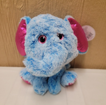Sitting Big Eyes Animal Plush Elephant Blue w/Pink Hug Fun Stuffed Animals - £14.77 GBP