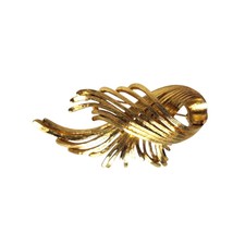 Vintage Monet Gold Tone Ribbon Spray Brooch Pin Signed Womens Costume Jewelry - $28.30