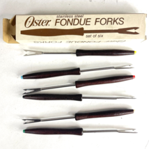 Oster Vintage 7in Fondue Forks Set Wooden Handles Color Made In Japan w/... - $19.21