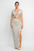 Front Knot Floral Top &amp; Ruched Maxi Skirts Set L - $23.95+