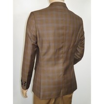 Men's Mono Double Breasted Blazer Super 180s Wool 1523-03 Brown Blue Plaid image 2