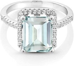 925 Sterling Silver Sky Blue Simulated Aquamarine Ring For Women March Birthston - £48.83 GBP
