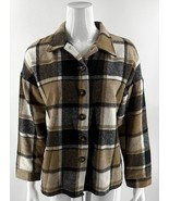 Womens Flannel Jacket Coat Size Small Brown Black Plaid Loose Fit Button... - $27.77 CAD