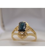 Sapphire cocktail Ring - 1.26 Carat- Blue Green Teal set in 10K Yellow Gold - £582.39 GBP