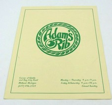 Vintage Adam&#39;s Rib Restaurant Menu Midland Michigan - £10.08 GBP