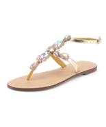 ZhuLinFeng Women&#39;S Rhinestone Gladiator Sandals Flat Wedding Sandals Gem... - £29.41 GBP