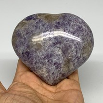 0.88 lbs, 3.3&quot;x3.7&quot;x1.4&quot;, Natural Lepidolite Heart Crystal Gemstone, B30982 - £25.89 GBP