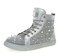 Men&#39;s J75 by Jump Zambia Silver Studded Suede High Top Sneakers  - $150.00