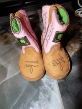 John Deere Johnny Popper Leather Boots Pink/Tan Size 4 Infant Little Girl&#39;s - £12.59 GBP